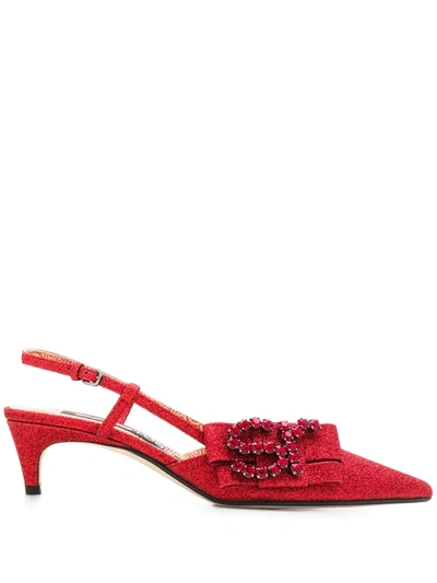 Sergio Rossi Pointed Glitter Pumps In Red