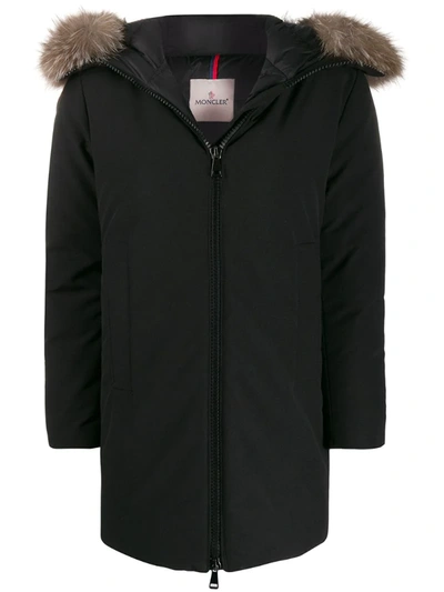 Moncler Mid-length Hooded Coat In Black