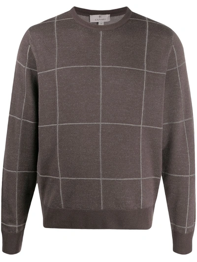 Canali Checked Crew Neck Jumper In Brown