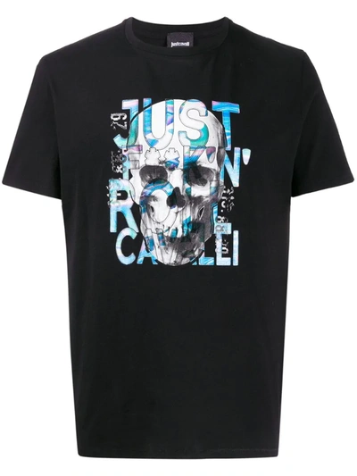 Just Cavalli Skull Detail Logo T-shirt In Black