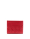 Bottega Veneta Intrecciato-weave Cardholder In Red