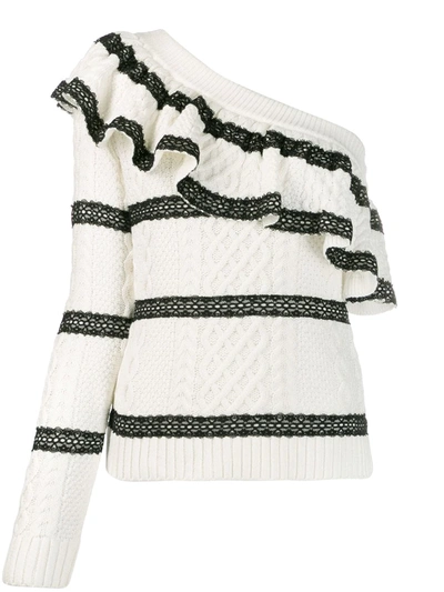 Kenzo One Shoulder Cotton Knit Jumper In White,black