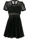 Self-portrait Sequined Chiffon & Lace Mini Dress In Black