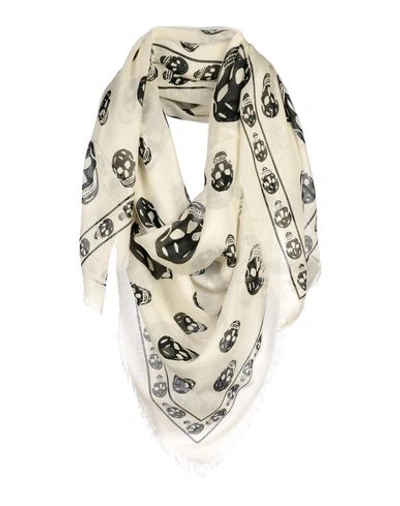 Alexander Mcqueen Skull-print Scalloped Silk Scarf In Beige