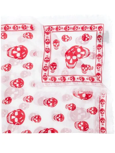 Alexander Mcqueen Skull Embroidered Scarf In White