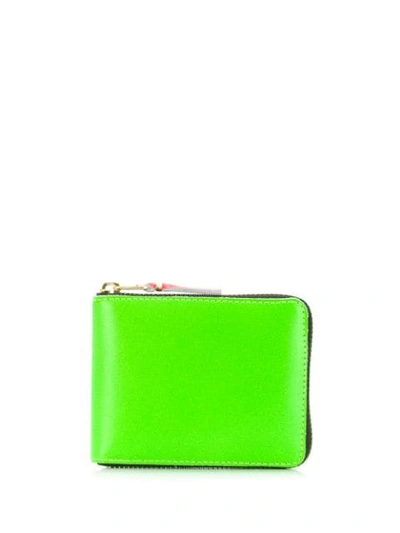 Comme Des Garçons Colour Block Zip Wallet In Green