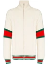 Gucci Cable Knit Web Band Cardigan In 9133 White