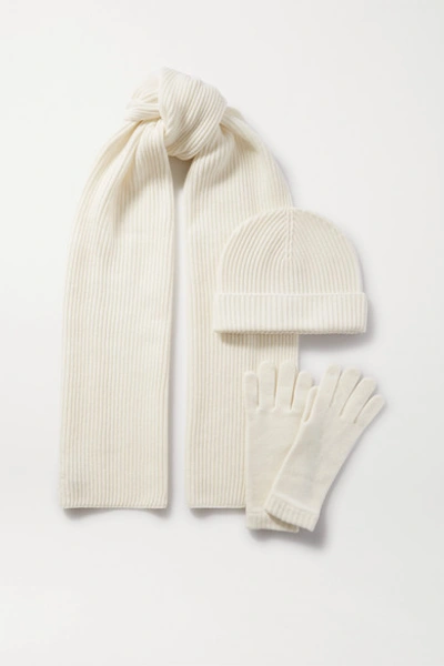 Johnstons Of Elgin Cashmere Hat, Scarf And Gloves Set In Cream