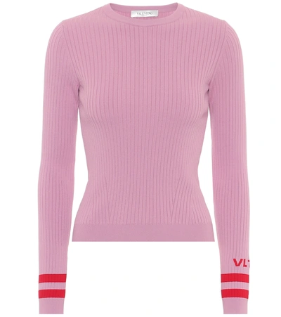 Valentino Intarsia Ribbed-knit Sweater In Pink