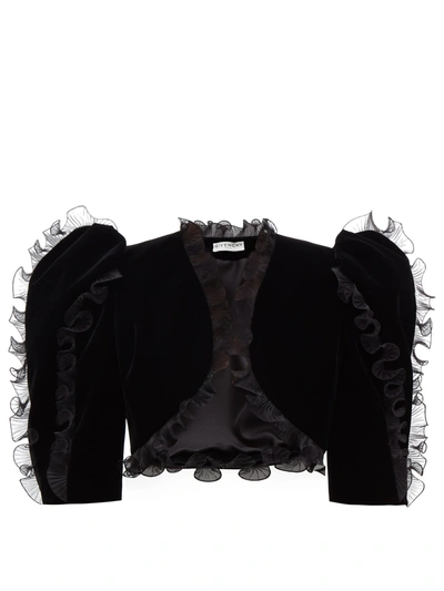 Givenchy Cropped Ruffled Plissé Organza-trimmed Velvet Jacket In Black