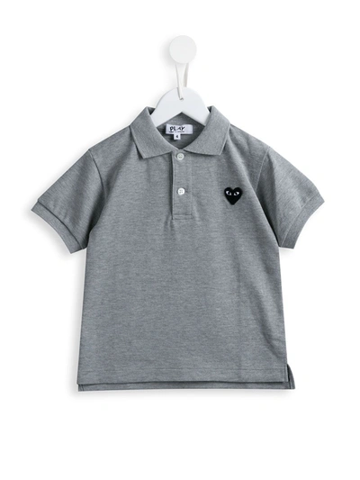 Comme Des Garçons Kids' Heart Patch Polo Shirt In Grey