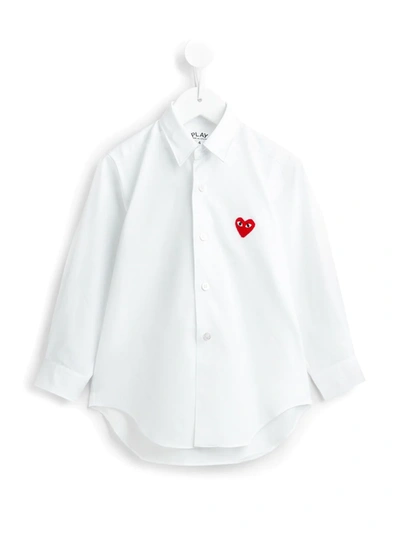 Comme Des Garçons Kids' Heart Applique Dress Shirt In White