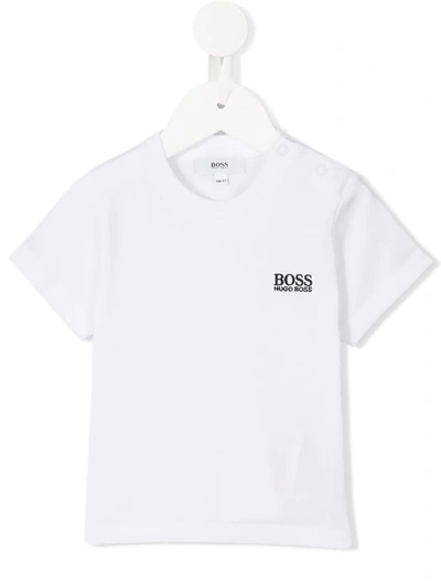 Hugo Boss Babies' Embroidered Logo T-shirt In White