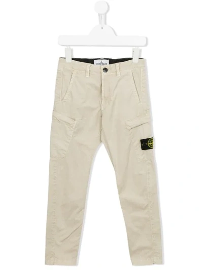 Stone Island Kids' Patch Detail Cargo Trousers In Neutrals