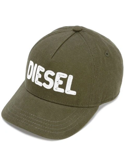 Diesel Kids' Logo Embroidered Cap In Green