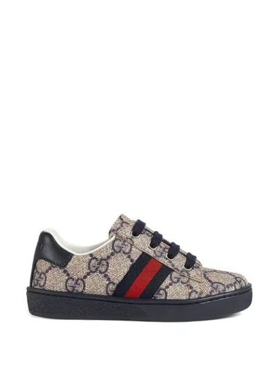 Gucci Kids' Gg Supreme Low-top With Web In Neutrals