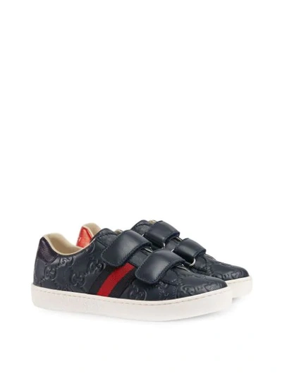 Gucci Gg Supreme Leather Sneakers, Toddler/kids In Blue