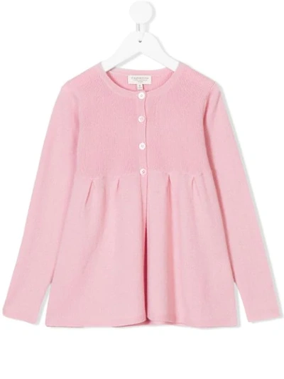 Cashmirino Kids' Pleated Hem Knitted Cardigan In Pink