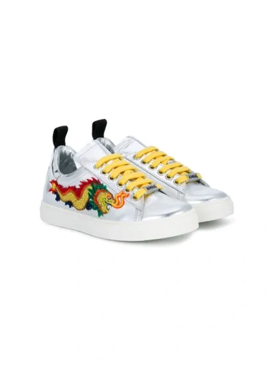 Am66 Kids' Dragon Embroidered Sneakers In Metallic