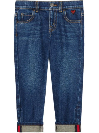 Gucci Kids' Children's Denim Pant With Heart In Blue