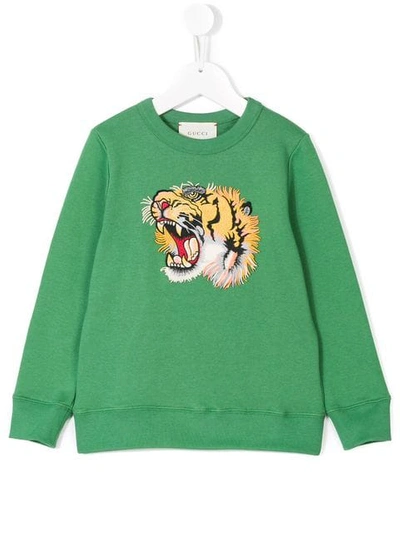 Gucci Kids' Tiger Embroidered Sweatshirt In Green | ModeSens