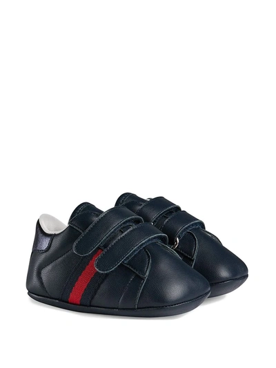 Gucci Baby Leather Sneaker With Web In Black