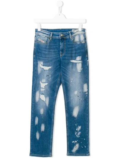 Diesel Kids' Ripped Slim Fit Jeans In Blue