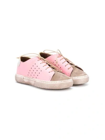 Pèpè Kids' Contrast Colour Lace-up Sneakers In Pink