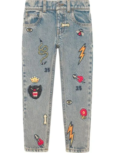 Gucci Kids' Children's Embroidered Denim Pants In Blue