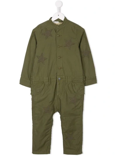 Denim Dungaree Kids' Star Embroidered Jumpsuit In Green