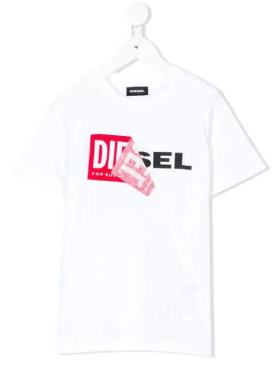 Diesel Kids' Peeled Logo Print T-shirt In White