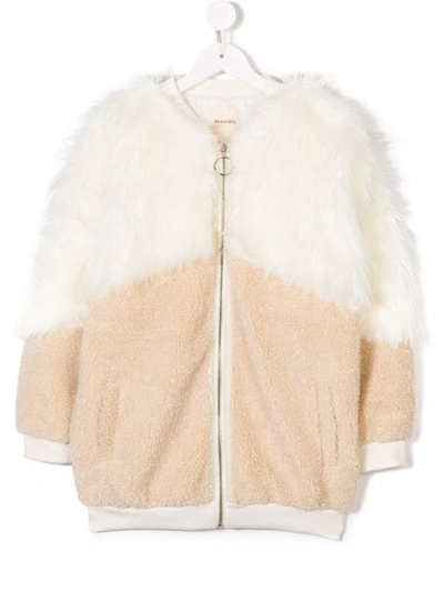 Andorine Kids' Oversized Zipped Faux Fur Coat In Cream