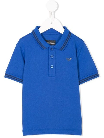 Emporio Armani Kids' Contrast-trim Polo Shirt In Blue