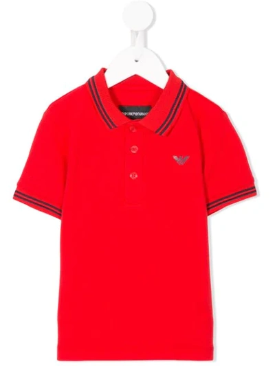 Emporio Armani Teen Striped Trim Polo Shirt In Red