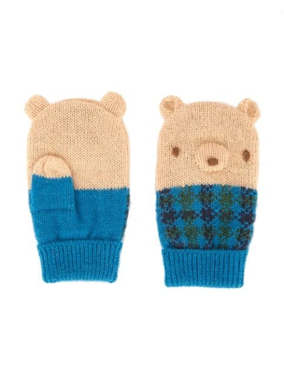 Familiar Babies' Knitted Teddybear Mittens In Blue