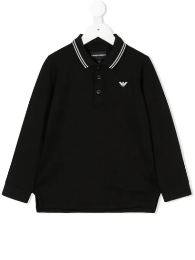 Emporio Armani Kids' Long Sleeve Polo Shirt In Black