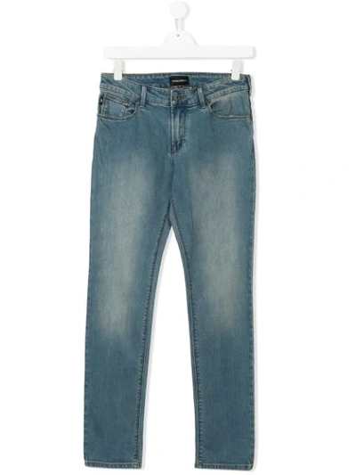 Emporio Armani Teen Stonewashed Jeans In Blue