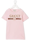 Gucci Kids' Vintage Logo Print T-shirt In Pink