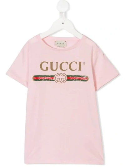 Gucci Kids' Vintage Logo Print T-shirt In Pink