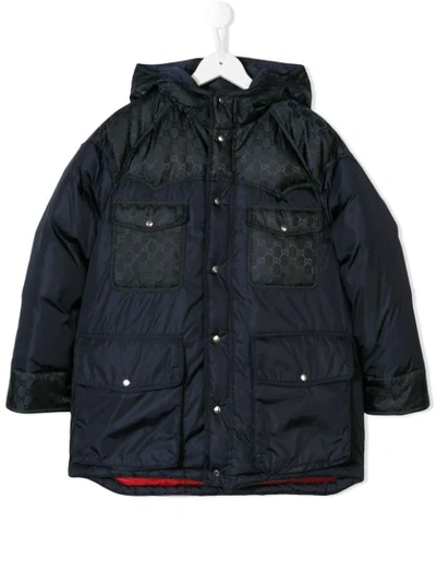 Gucci Kids' Logo Print Padded Coat In Blue