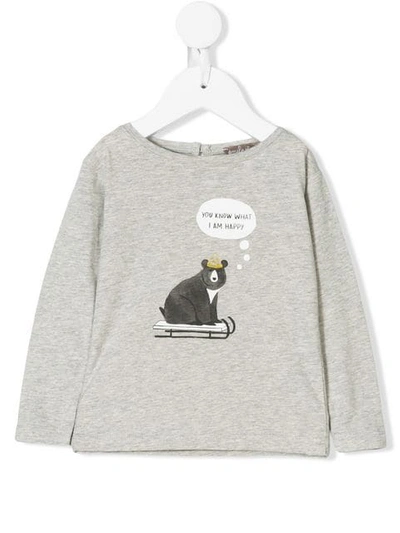 Emile Et Ida Babies' Bear Print T-shirt In Grey