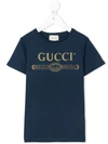 Gucci Kids' Printed Logo T-shirt In Blue