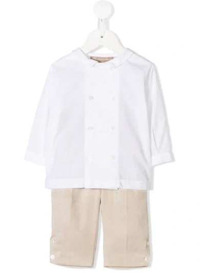La Stupenderia Babies' Double-breasted Top Trousers Set In White