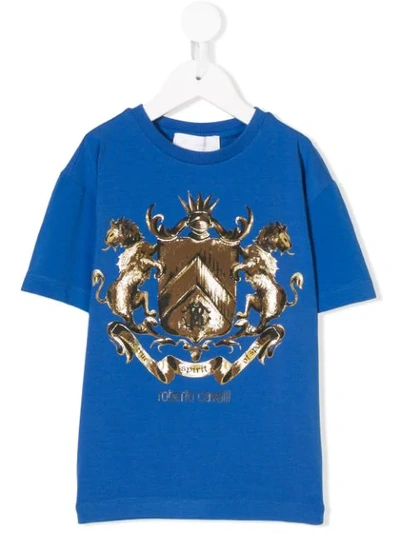 Roberto Cavalli Junior Kids' Coat Of Arms Print T-shirt In Blue