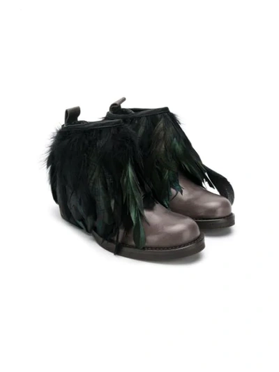 Andorine Kids' Feather Leather Boots In Black