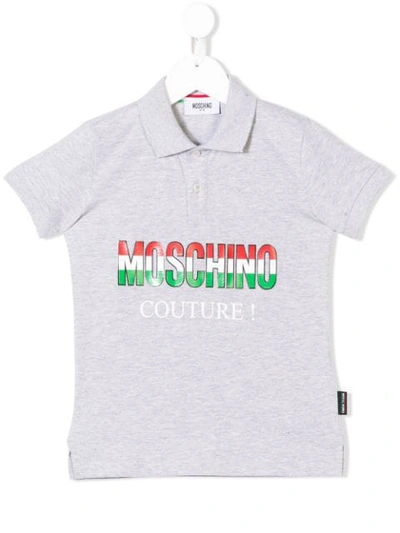 Moschino Kids' Logo Couture Print Polo Shirt In Grey