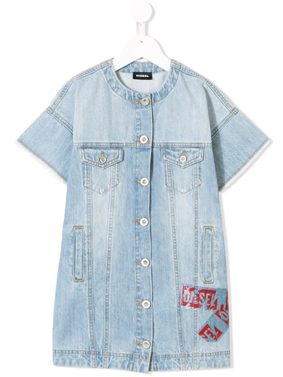 Diesel Kids' Logo Detail Denim Jacket In Blue