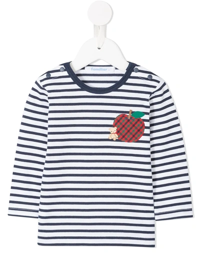 Familiar Babies' Apple Patch Striped T-shirt In White