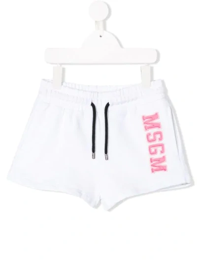 Msgm Kids' Logo Patch Track Shorts In White