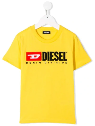 Diesel Kids' Embroidered Logo T-shirt In Yellow